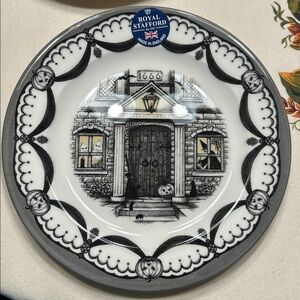 Royal Stafford Haunted House White Gray/Black Ceramic Salad Plate